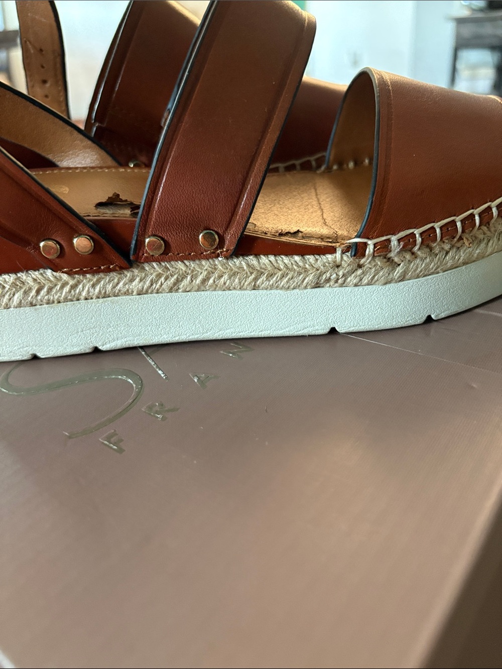 Franco Sarto Cognac Leather Espadrille Platform Sandals - Picture 14 of 14